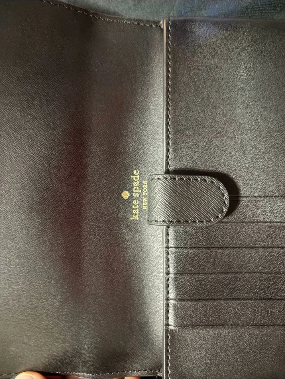 kate spade Black Saffiano Crossbody Wallet with Gold Logo Accent